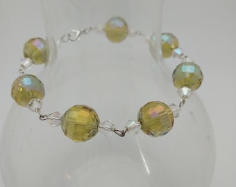 Belinda BR022, Yellow Beaded Bracelet, Iridescent Bead Bracelet, Yellow Glass Bracelet, Spring Bracelet, Summer Jewely, Birthday Gift