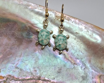 Shelly ER106, Turtle Earrings, Sea Life, Gold Accents, Summer Jewelry, Gift for Woman