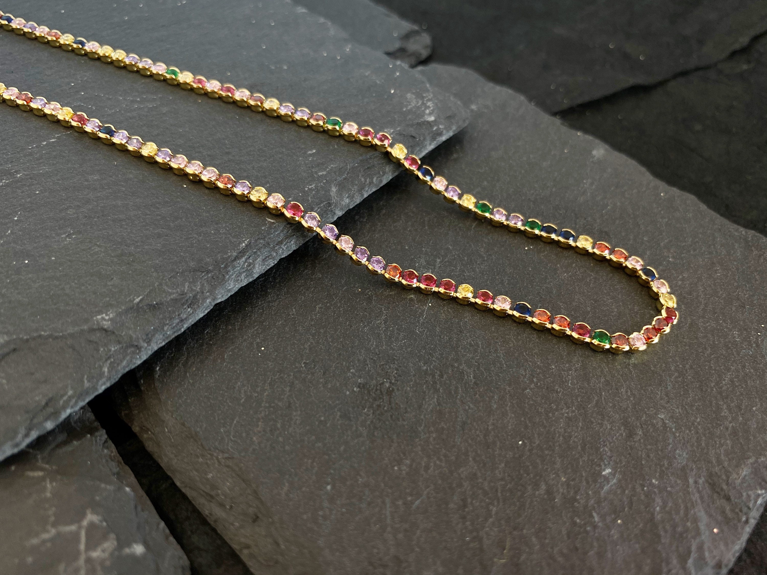 Rainbow Tennis Necklace - Etsy UK