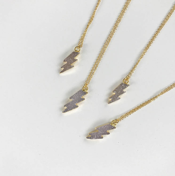 druzy lightning bolt delicate necklace