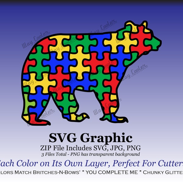 Autism Puzzle Modern Colors Mama Bear Family Graphic, SVG File, JPG and PNG Included, Perfect for Cutter Machines *Digital*