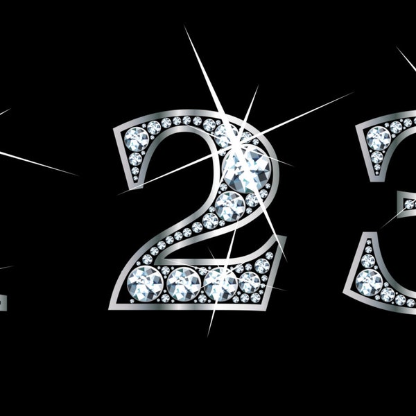 Numbers and Symbols in Diamond Bling Font - PNG with Transparent Background