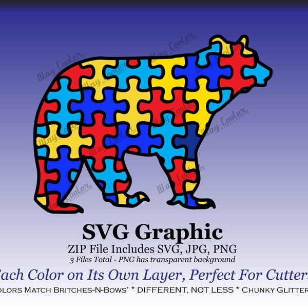 Autism Puzzle Traditional Colors Mama Bear Family Graphic, SVG File, JPG and PNG Included, Perfect for Cutter Machines *Digital*