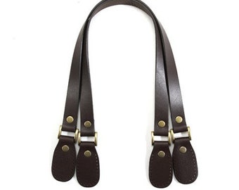 1 Pair Genuine Leather Canvas Bag Strap Handle for Tote Handbag 48cm Black 