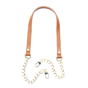 Correa para bolso de hombro de piel auténtica de 30,5" de Byhands con cadena estilo dorado, color camello (40-8301)
