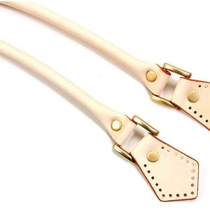 byhands 100% Genuine Leather Purse Handles / Bag Strap with Gold Style Ring, Ivory, 18.2 22-4701 image 2