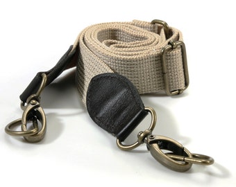 byhands Verstellbarer Gurtband, Crossbody Taschengurt mit Leder-Lasche, Beige, 84cm ~ 138cm (44-1421)