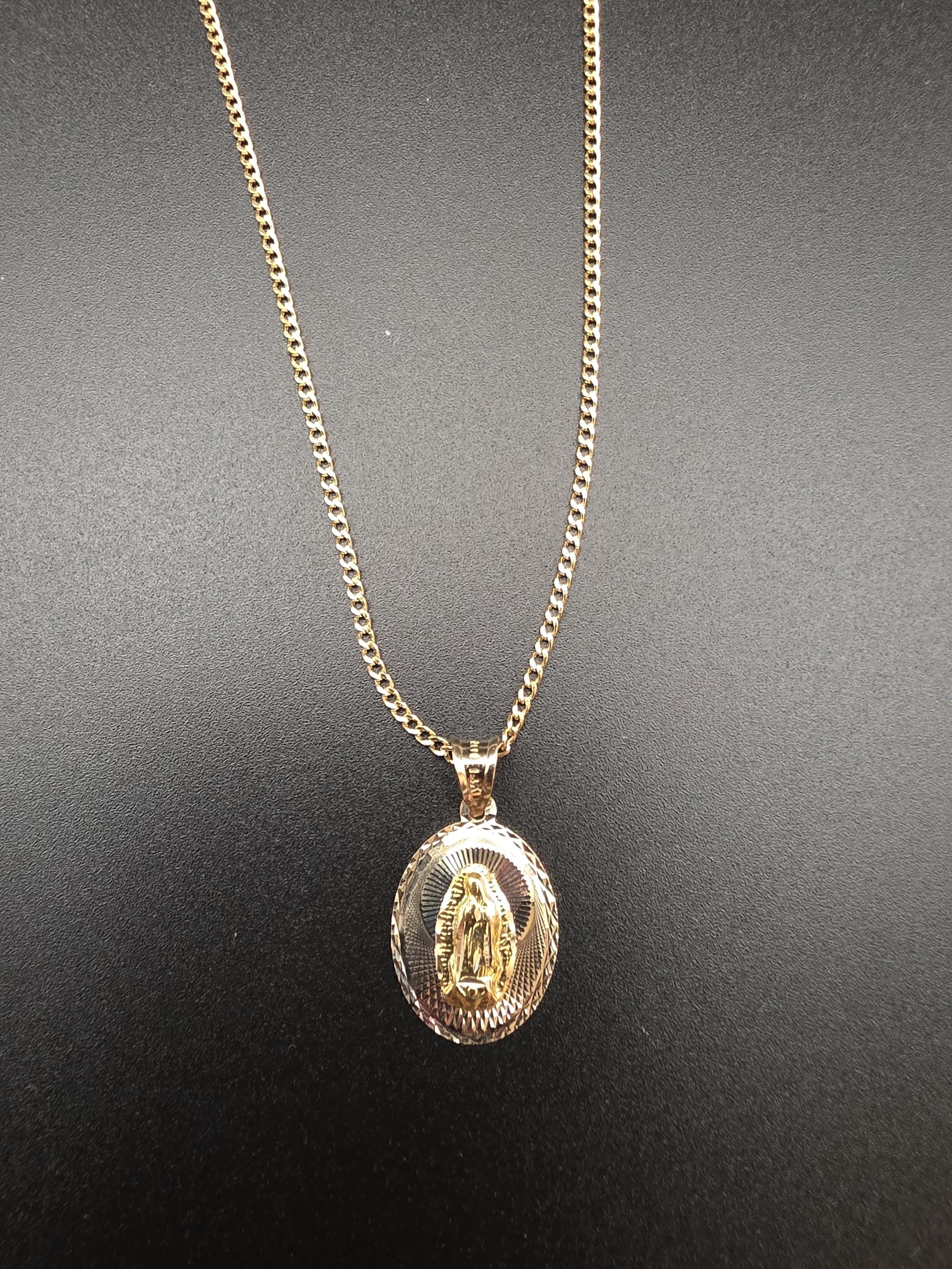 14k Solid Gold Guadalupe Pendant • Three‑tone Oval Medal • 22mm Virgin ...