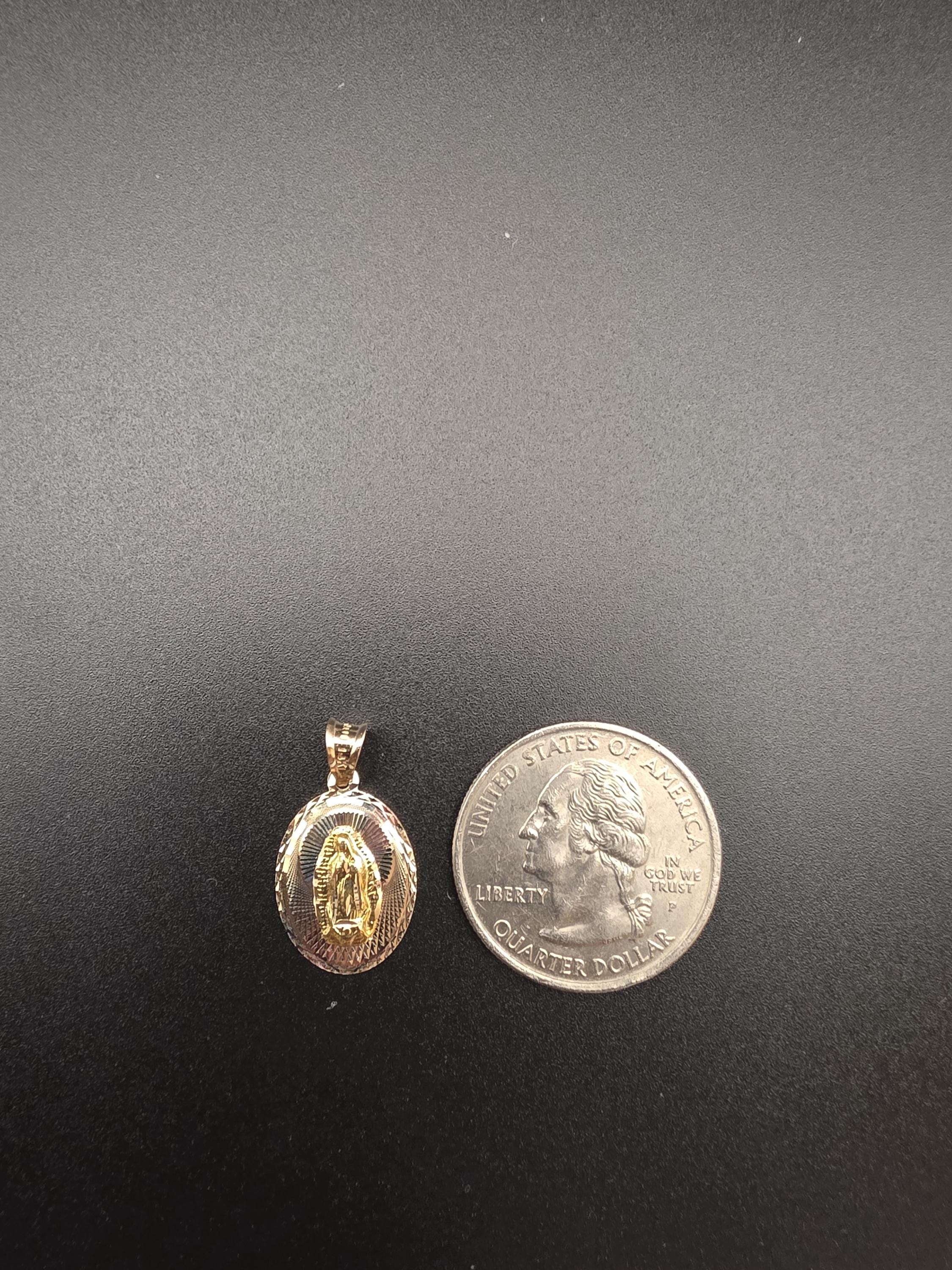 14k Solid Gold Guadalupe Pendant • Three‑tone Oval Medal • 22mm Virgin ...
