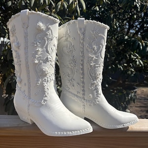 Wedding Cowbells Cake Icing White Handmade Cowgirl Boots
