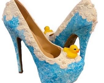 Baby Shower Rubber Duck Hand painted Heels Flats