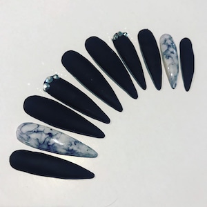 Marbled Destruction Matte Gel Press On Glue On Nail Set Custom Stiletto Claw Almond Coffin Ballerina 3D