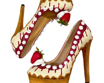 Sweet Cheesecake for Days Dessert Ice Cream Hand painted Heels Flats