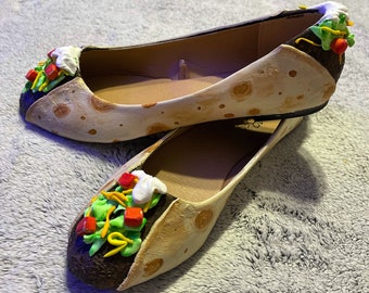 Taco Party Hand Painted ballet Flats Shoes