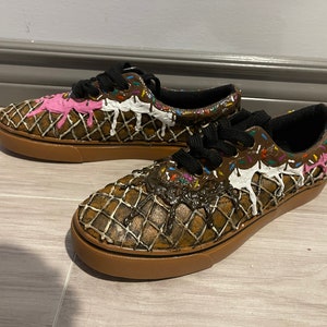 Mens Ice Cream Cone Sundae Hand painted Sneaker Skate Shoe image 2