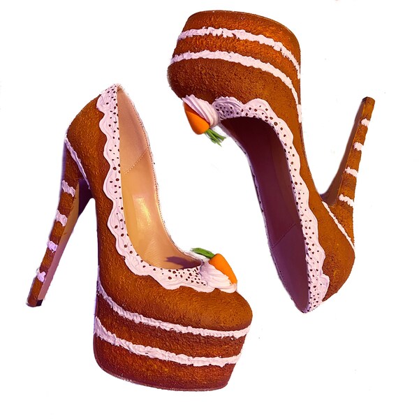 Naked Carrot Cake Dessert Hand painted Heels Flats