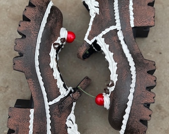 Black Forest Cake Dessert Hand painted Heels Flats