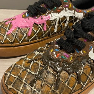 Mens Ice Cream Cone Sundae Hand painted Sneaker Skate Shoe image 4