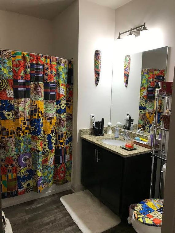 African Print Shower Curtain And Toilet Seat Cover