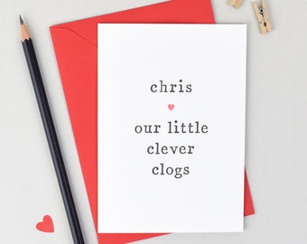 Our Little Clever Clogs Personalised Card - Congratulations Card - Clever Cogs Card - Congrats Card - Graduation Card - New Job Card