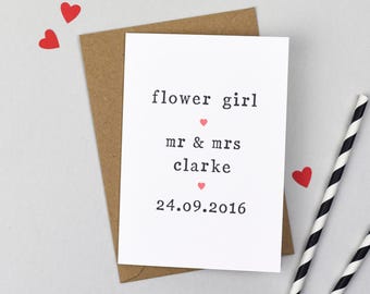 Flower Girl Personalised Wedding Card - Thank You Card - Mr and Mrs Wedding Thank You Card - Wedding Thanks Card - Mr and Mr - Mrs and Mrs