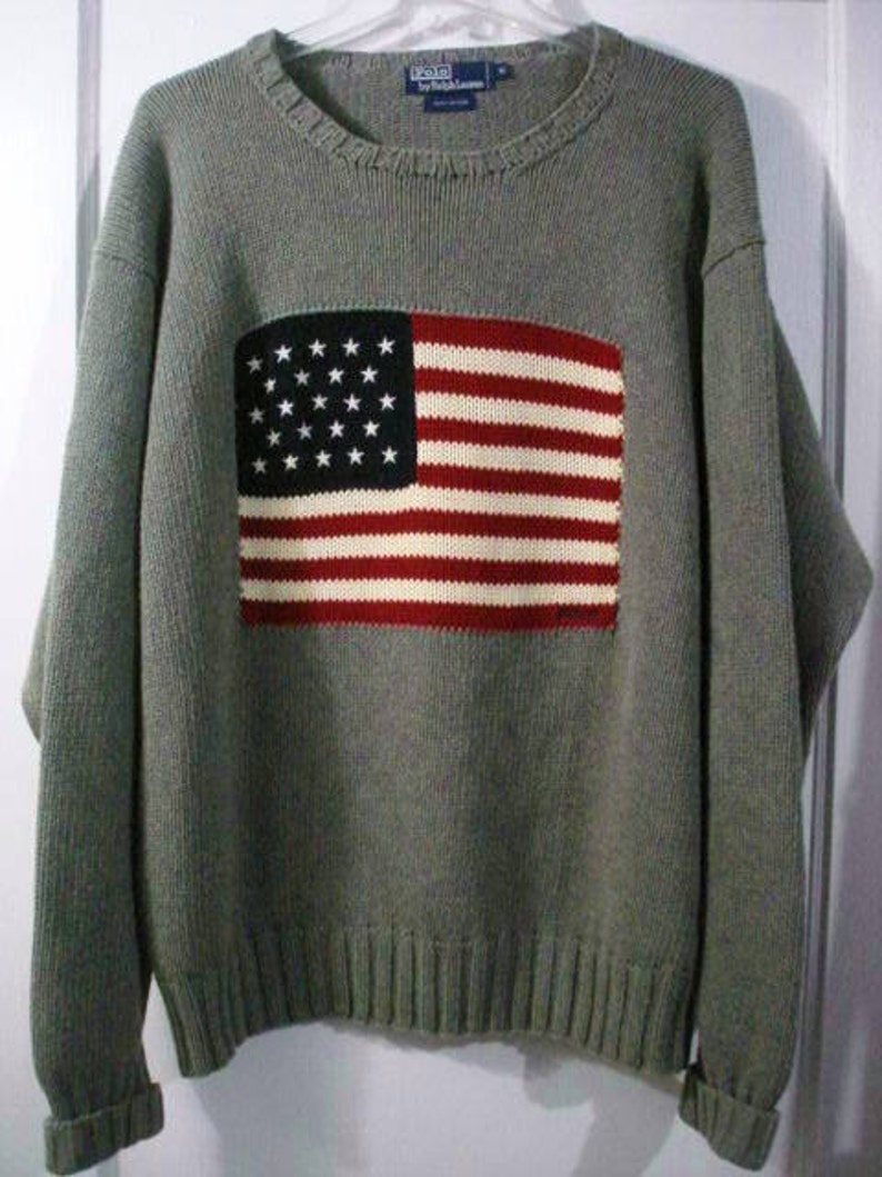 Vintage polo ralph lauren big usa flag knit sweater sz xl 1990 | Etsy