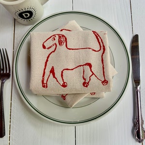 Dog Napkins, Set of 2 cloth napkins, Dinner napkins, Dog kitchen decor, Hand printed napkins, Flour sack napkins