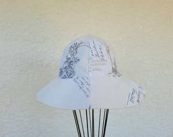 Literary mail print childrens hat - reversible bucket hat - wide brim hat - sunhat -  fabric hat - Cotton hat - Girl hat - boy hat - kid hat