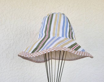 Floppy style striped adult hat - reversible bucket hat - womens wide brim hat - ladies sunhat - cotton hat - washable hat - gardening hat