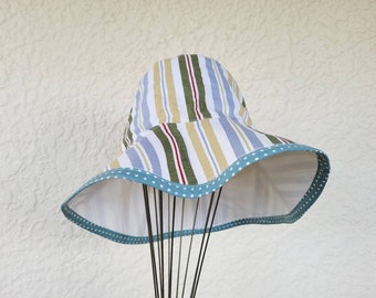 Size XL floppy style striped adult hat - reversible bucket hat - wide brim hat - ladies sunhat - cotton hat - washable hat - gardening