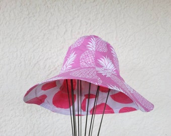 Hamptons style print adult hat - reversible bucket hat - womens wide brim hat - ladies sunhat - cotton hat - washable hat - gardening hat