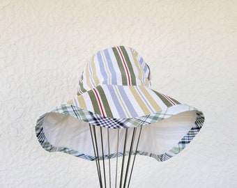 Floppy style striped adult hat - reversible bucket hat - womens wide brim hat - ladies sunhat - cotton hat - washable hat - gardening hat