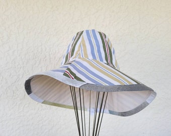 XL Floppy style striped adult hat - reversible bucket hat - womens wide brim hat - ladies sunhat - cotton hat - washable hat - gardening hat