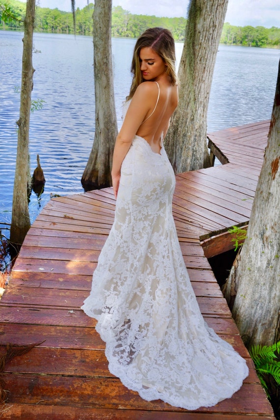 open back boho wedding dress