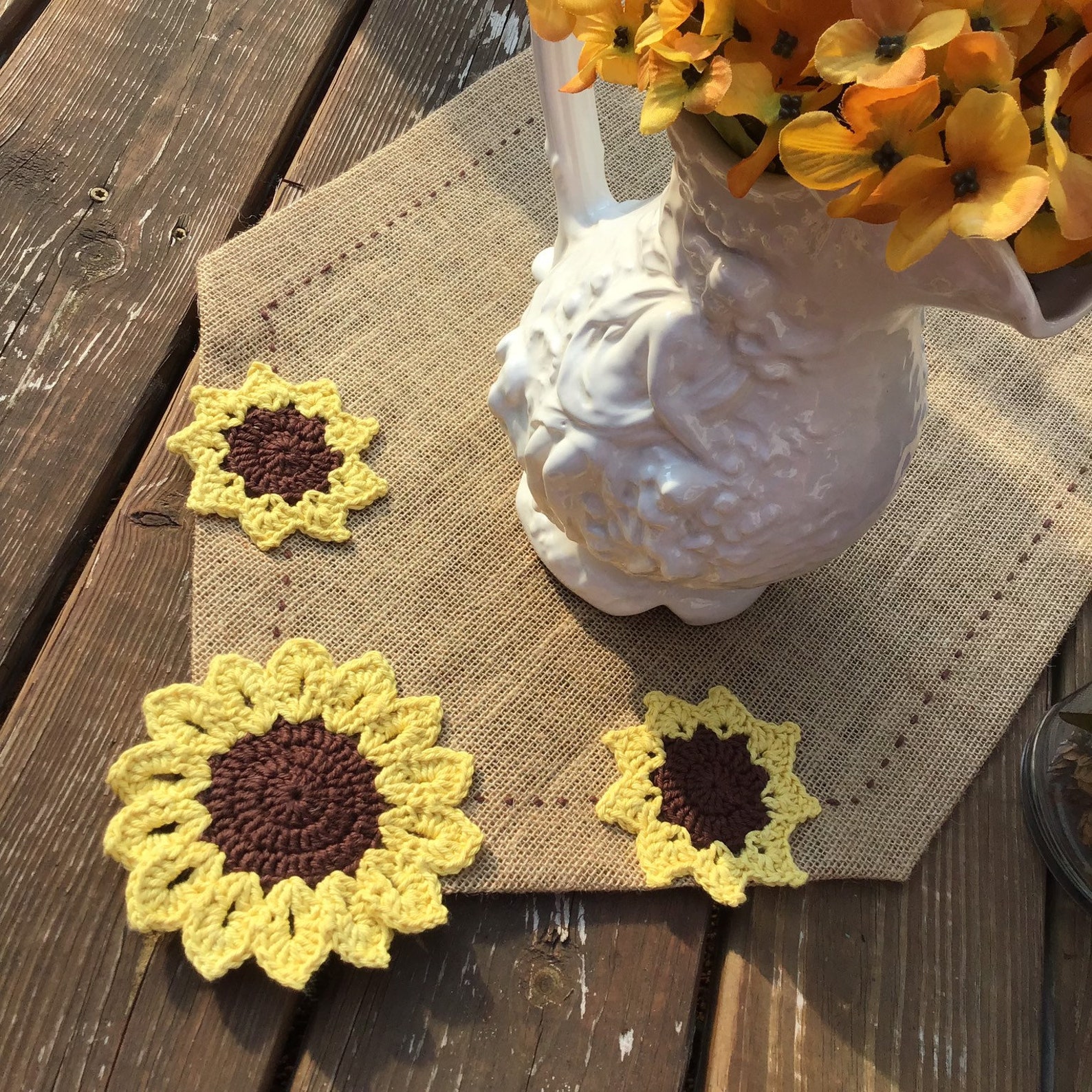 Sunflower Crochet table runner Etsy