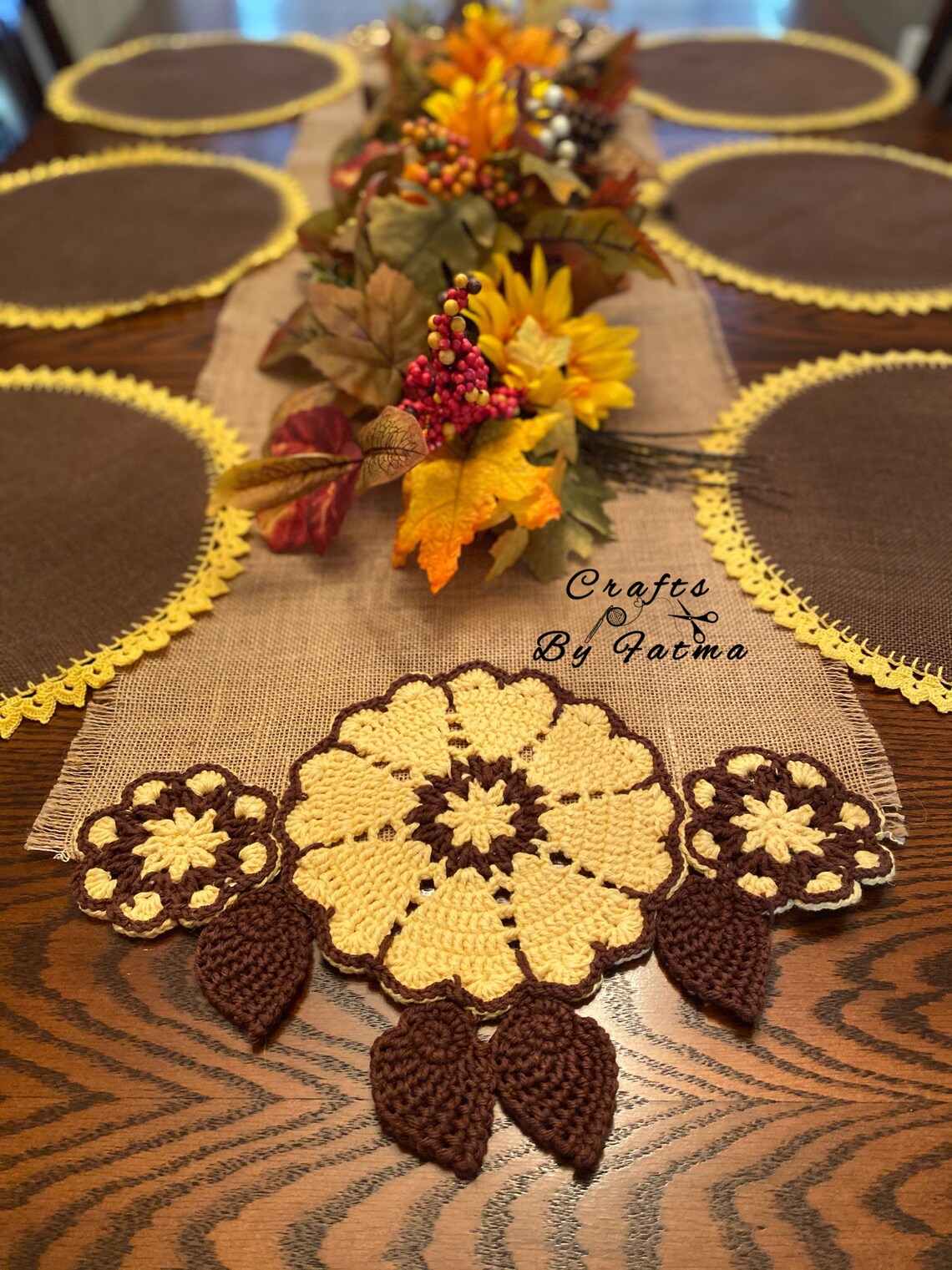 Crochet Sunflower Burlap Placemat Etsy Norway