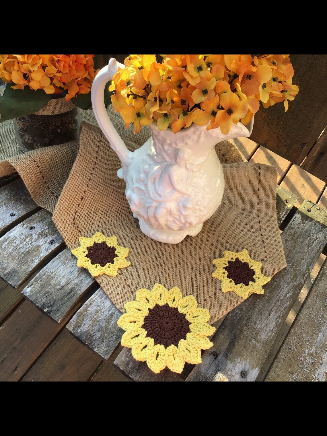 Sunflower Crochet table runner Etsy