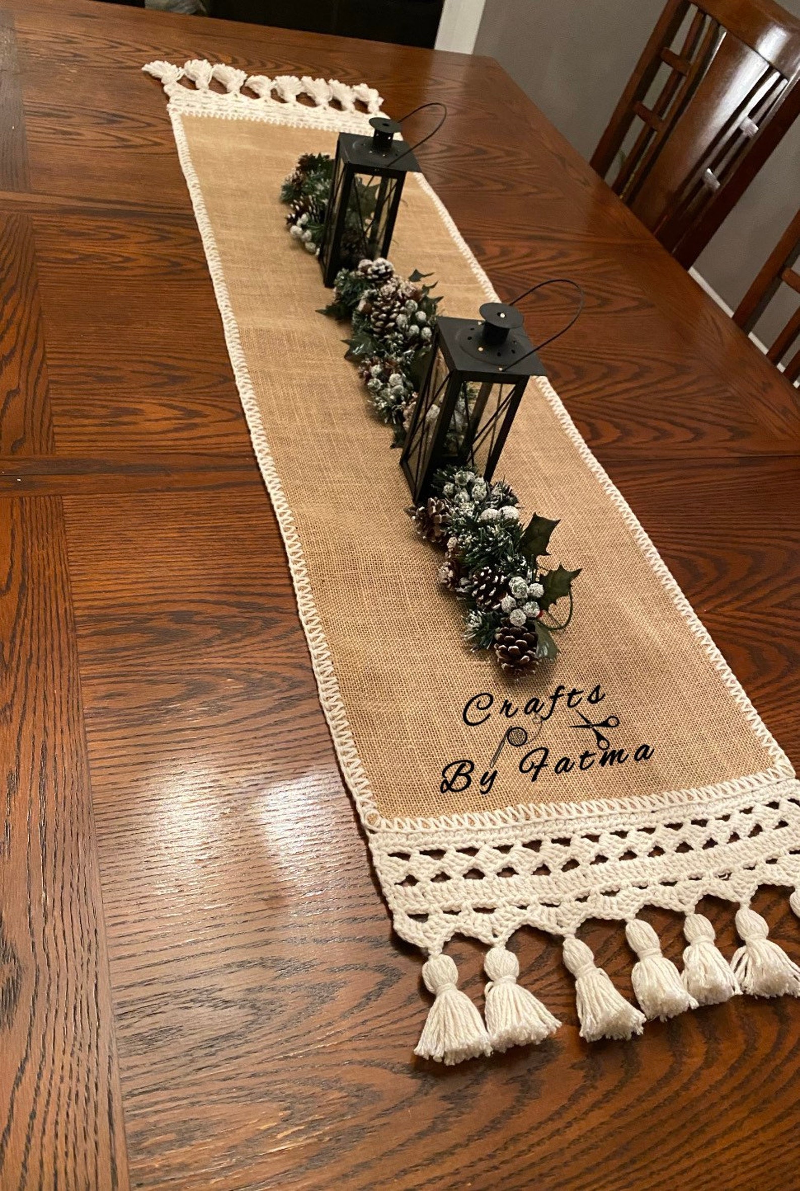 Burlap Tassels Modern Table Runner Etsy