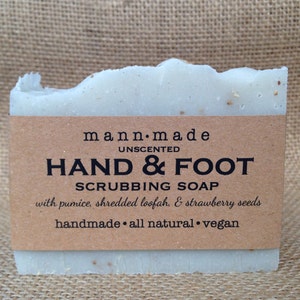 ON SALE Hand and Foot Scrub Soap, with Pumice, Shredded Loofah, Strawberry Seeds Vegan, All Natural, Unscented, Exfoliating image 1