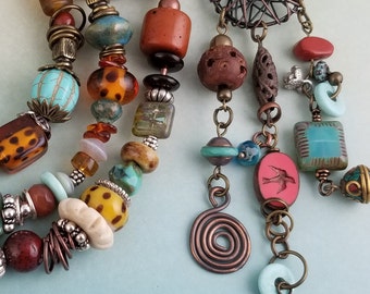 Boho, Multi Textures and Colors,Country- Rustic Cowgirl Bead Collection, Distinctive OOAK Lariat Style Necklace NN154