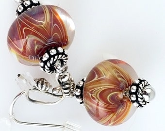 Spectacular Swirled Lampwork is the Focal Interest in These Colorful Dangle, Drop Earrings. NE273