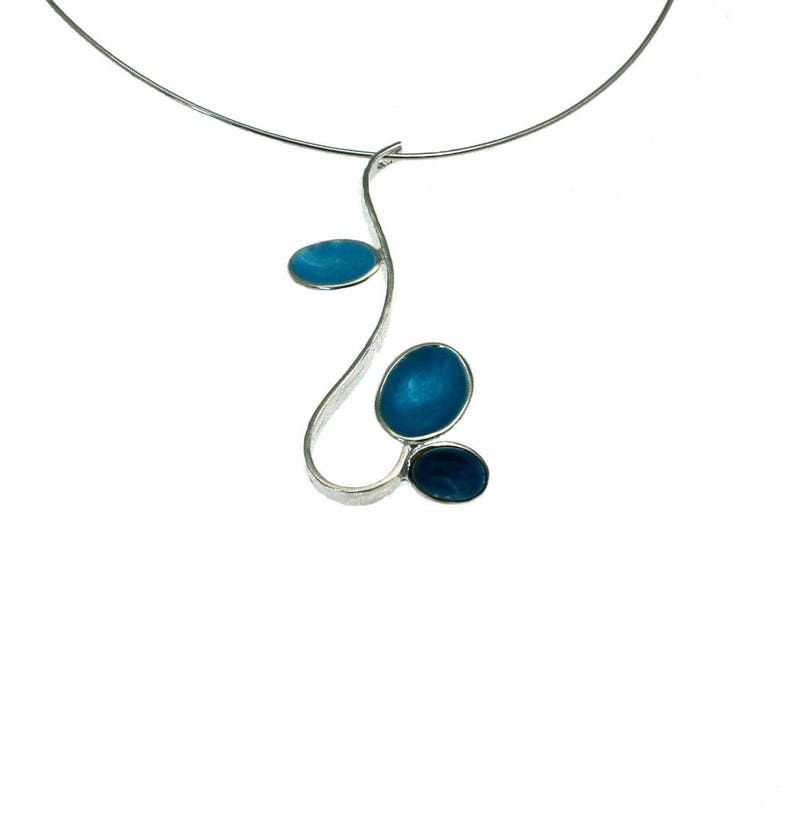 Teal Pendant Sterling Silver Pendant Geometric Necklace Oval Drops Giampouras Drop Necklace Enamel Pendant Minimal Pendant
