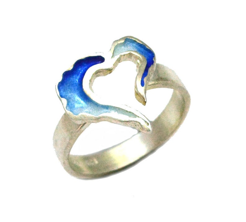 Red Heart Ring Valentine gift Open Heart Ring Red Enamel Heart Ring Gift for her Christmas Gift Heart Blue Valentine