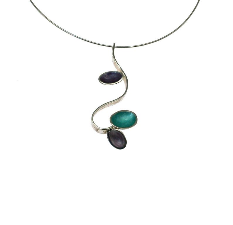 Teal Pendant Sterling Silver Pendant Geometric Necklace Oval Drops Giampouras Drop Necklace Enamel Pendant Minimal Pendant