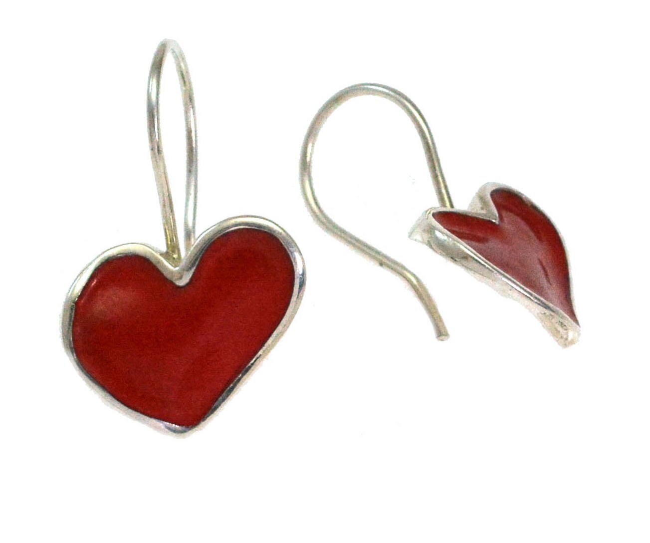 Red Heart Shaped Earrings Dangle Heart Earrings Red Enamel | Etsy