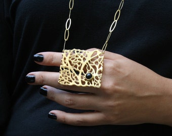 Contemporary tree of life necklace - Gold Plated Silver 3D design