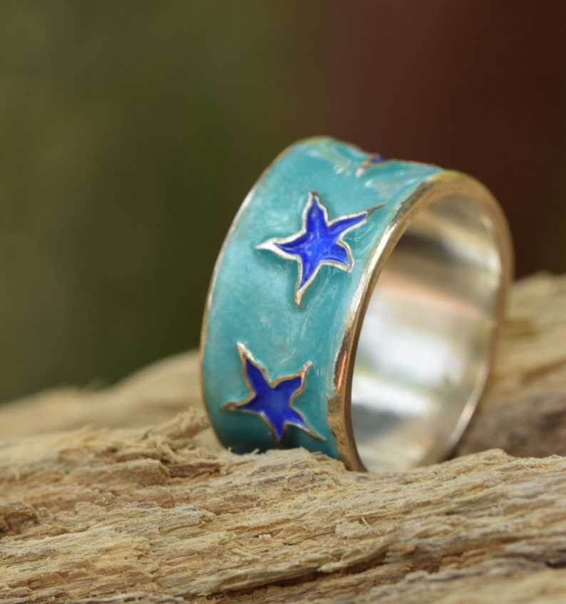 Silver mermaid starfish ring