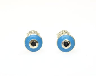 Small evil eye stud earrings - round minimal earrings for protection