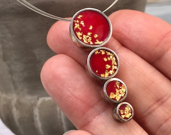 Red Enamel Necklace Golden Details