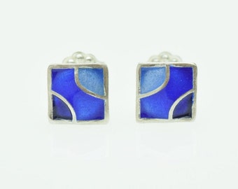 Blue Enamel Stud Earrings